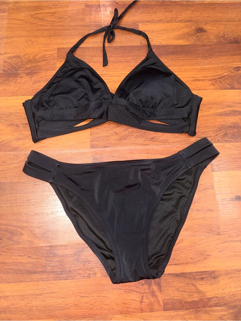 Victoria's Secret Black Bikini Set - Triangle Halter Top & Low Rise Bottoms
